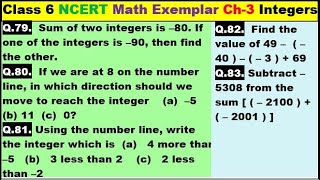 Class 6 Math Ch-3 Q 79 to Q 83 Math NCERT Exemplar Solution|MATH|NCERT|Integers|CBSE|Chapter 3|NCERT