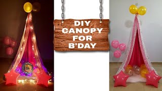 Easy Canopy Birthday Decoration Ideas At Home With Saree | How To Make Floor Seating Canopy By Saree