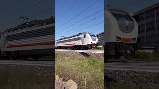 Treno E 402 121 più E 402 115 in uscita da Novara per Torino