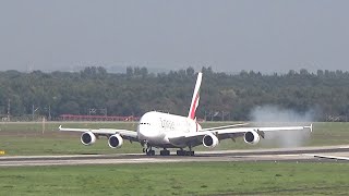 ✈Airbus A380-800 Emirates - Windy Landing at Düsseldorf International Airport