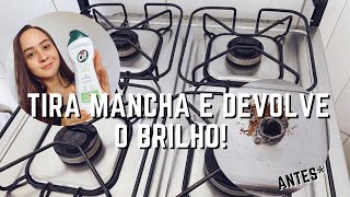 Como LIMPAR FOGÃO inox! Tirando a mancha e dando brilho no fogão!