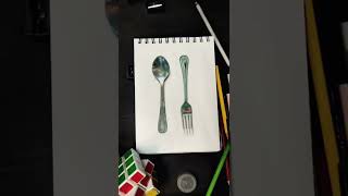 status for artists | realistic colour pencil drawing like 3D spoon 😍 #shorts #status