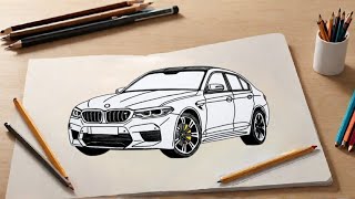 "how to draw BMW M5: Easy Car Sketch Tutorial"