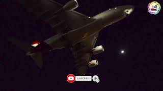 A380 Airplane Landing at Night