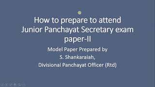 Model paper for Junior Panchayat Secretary Exam