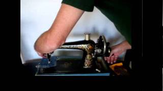 singer 66 redeye hand-crank sewing machine demo