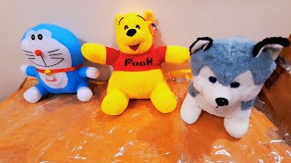 Unboxing and Review of FunZoo Super Soft Husky Dog, Doraemon, pooh Toy for Kids Babies