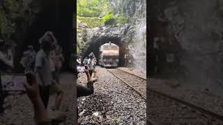 wow waterfall ke niche se train ❤️ #shorts #waterfall #train #mountains