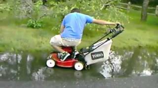 lawnmower riding stunt fail