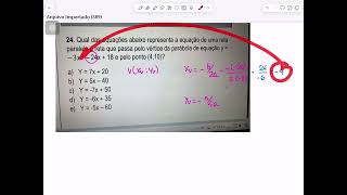 Q2ual das equações abaixo representa a equação de uma reta paralela à reta que passa pelo vértice