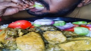 Asmr Eat Green Chicken Curry | Fish Curry | Boil Eggs | Salad