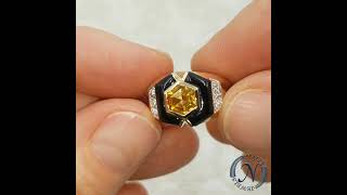 Ebay Listing - Estate Hexagon Citrine, 0.12ct Diamond And Onyx Ring In 14k Yellow Gold, Sz 6.5