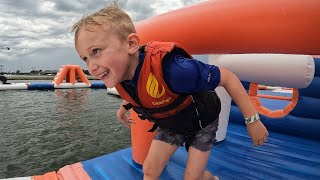 Harvey tackling the inflatable waterpark.