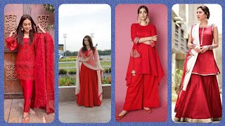 Classy and elegant style ideas in Red Colour and colour combinations for Eid and weddings.