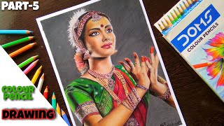 Realistic colour pencil drawing of Bharatnatyam lady 😍| Colour pencil drawing | Final drawing