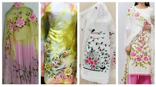 Hand painted suit designs | #HandPaintedkurtidesign | hand painted dupatta-TREND SPOTTER