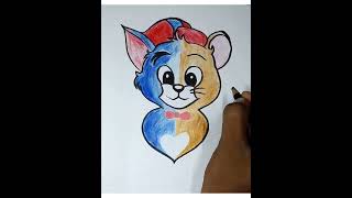 Tom and Jerry Drawing With colour pencils /Tom and Jerry Half Face Drawing 😃😃😃