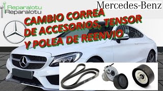 cambio correa de accesorios, tensor y polea de reenvió en mercedes c300. w205 c205