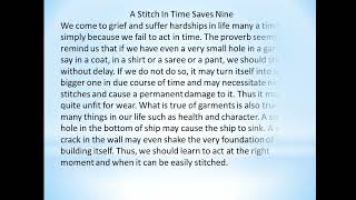 A stitch in time saves nine