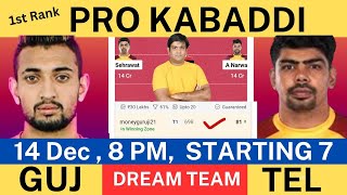 TEL vs GUJ Kabaddi Dream11 Team Prediction, Telugu Titans vs Gujreat Giants Dream11 Team Prediction,