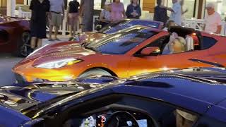 Car show at Brownwood The Villages. Corvettes leaving. Video 1