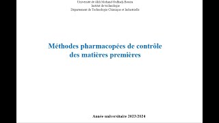 Méthodes pharmacopées de contrôle