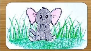 How to draw an elephant | Easy cute cartoon elephant drawing and coloring | Cute Elephant |