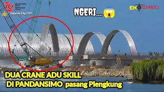 👷dua CRANE adu Skill  pasang Plengkung Jembatan Pandansimo DIY progres 16 Agst 2024