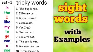 sight words with Examples | tricky word | high frequency words. tricky words with sentences