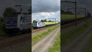 RTB Cargo 186-300-0 met lichtgroene G A T X ketels over de Moerdijk/ bunker hsl