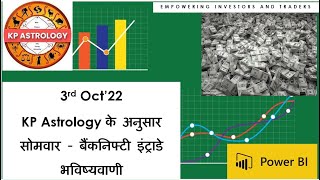 3rd Oct’22 - KP Astrology के अनुसार सोमवार - बैंकनिफ्टी इंट्राडे भविष्यवाणी