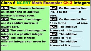 Class 6 Math Ch-3 Q 36 to Q 44 Math NCERT Exemplar Solution|MATH|NCERT|Integers|CBSE|Chapter 3|NCERT