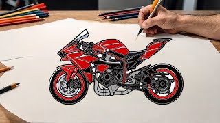 How to draw a KAWASAKI NINJA H2R super bike / drawing ninja H2R bike