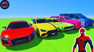 SPIDER-MAN AND COLORFUL CARS: RAMP JUNCTION SHOW! 🌟🚗 | GTA V