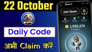 Gemz Daily Code 22 October | 22 October Gemz Daily Code | Gemz Coin Daily Combo Card Today