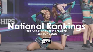 February 16, 2023 - National Rankings for Prep, Competitive Cheer, and Dance