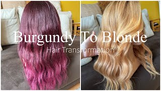 Hair Transformation | Burgundy to Honey Blonde | Rozjaśnianie włosów z ciemnych do blondu