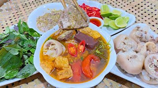 BÚN RIÊU CUA ĐỒNG và cách làm riêu cua đông lại thành miếng không hấp | Amazing Crab Noodle Soup