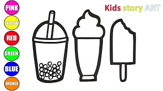 Drawing, Painting and Coloring Boba Drinks, Milk Shakes and Ice Cream for Children and Toddlers