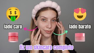 SKINCARE CARO x BARATO ✨ Fiz uma rotina de skincare usando produtos caros x baratinho 😶‍🌫️🧖‍♀️