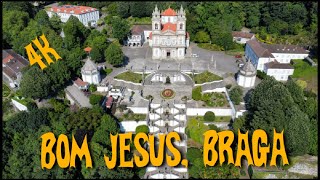 Bom Jesus de Braga, Portugal from above. 4k