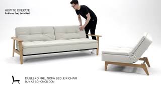 Dublexo Eik Fabric Chair & Frej Fabric Sofa Bed w/Oak Arms & Legs by Innovation Living Furniture