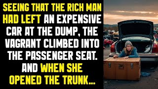 Seeing that the rich man had left an expensive car at the dump, the vagrant opened the trunk