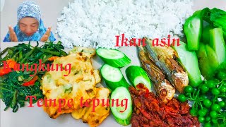 Mukbang Ikan asin.tempe goreng tepung.tumis kangkung lalaban dan sambel‼️waw rasa top banget❤️