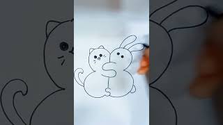 Cat & rabbit hugging drawing | easy drawing from letter 's' | cute doodle drawing #creative #diy#art