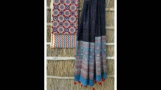 Ajrakh Print Cotton Dress Materials with Kantha Work@stunningwear7951