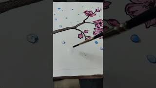 Dewdrop painting | Waterdrop painting | Cherry blossom | watercolor art | Easy art #shorts