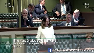 Parliament Question Time 25-3-21 about the Hawkesbury flood emergency