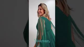 Vestido Plus Size Festa Tule com Mangas Echarpe