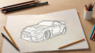 How to draw a NISSAN GTR R35 LIBERTY WALK SILHOUETTE